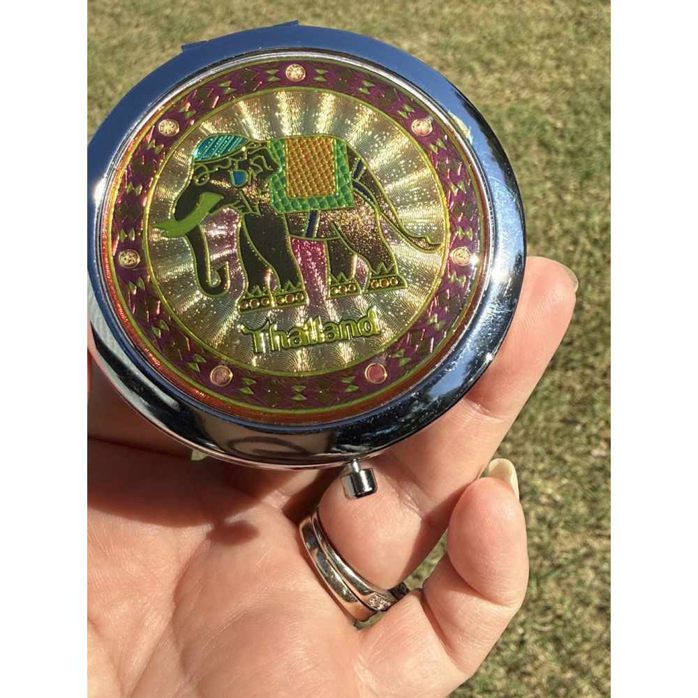 Thailand Elephant & Modern Design Double Sided Mirror Women's 3” Purse Compact - Picture 3 of 7